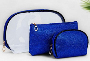 Набор косметичек 3в1 на молнии синий 27*6,5*16,5 см купить недорого в интернет магазине Beauty Prof с доставкой по Хабаровску и регионам России