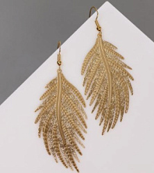 Серьги Папоротник листочек золото 8*3*0,3 см купить недорого в интернет магазине Beauty Prof с доставкой по Хабаровску и регионам России