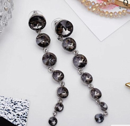 Серьги со стразами Роскошь 10 см серый в серебре купить недорого в интернет магазине Beauty Prof с доставкой по Хабаровску и регионам России